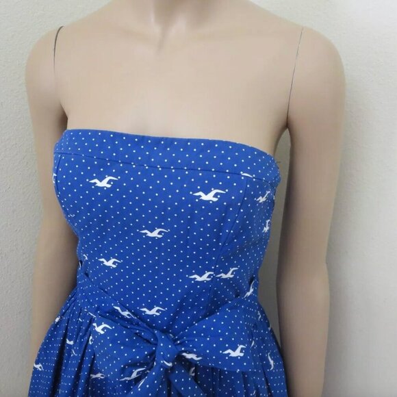 NWT Hollister Womens Polka Dot Seagull Strapless Dress Size Medium Blue Bow - Picture 4 of 7